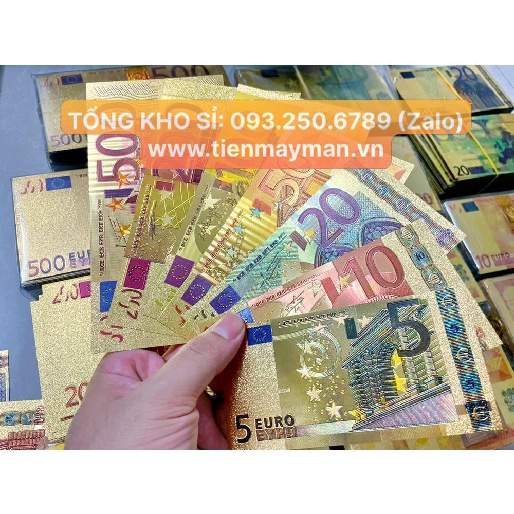 Trọn bộ 7 tờ EURO plastic mạ vàng cao cấp, lưu niệm, quà tặng phong thủy may mắn, tặng kèm bao lì xì