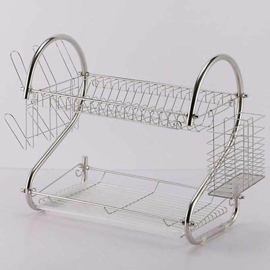 GIÁ ÚP BÁT ĐĨA INOX 2 TẦNG KỆ ÚP đĩa chén inox 304 thông minh, tiện dụng, Có khay hứng nước