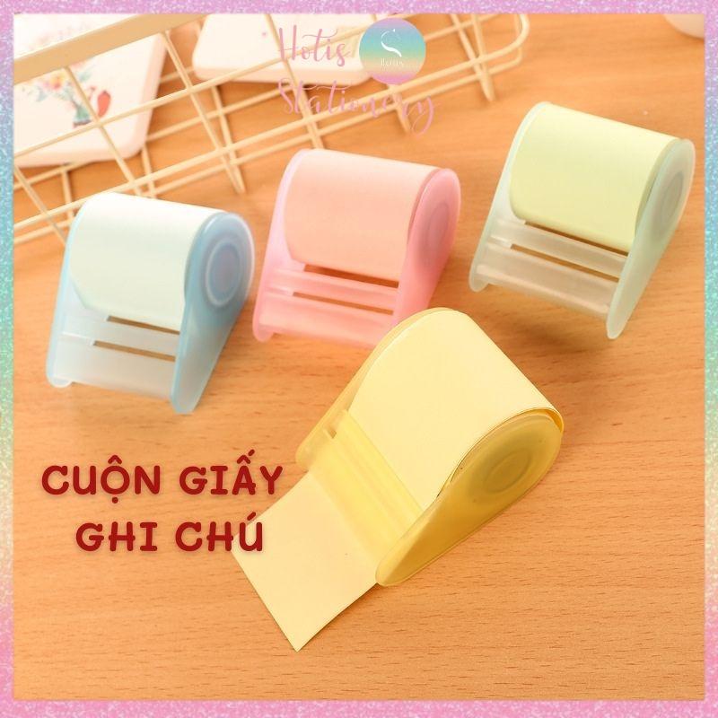 Cuộn giấy ghi chú dài 8m, giấy note có keo dán, kèm dụng cụ cắt tiện lợi, có thể refill giấy