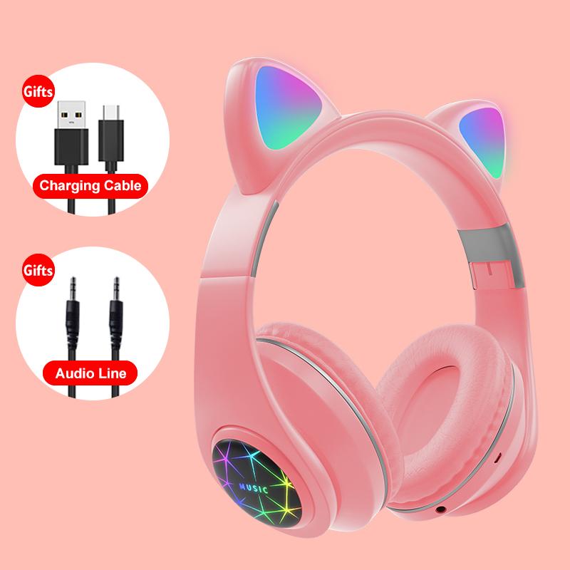 Đôi Tai Mèo Tai Nghe Nhét Tai Không Dây Tai Nghe Nhạc Stereo Xanh Dương-Răng Tai Nghe Có Mic Trẻ Con Gái Fone Game Thủ Tai Nghe Kid Quà Tặng