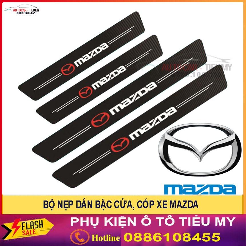 MAZDA - Bộ Miếng Dán Chống Trầy Xước Có Logo Hãng MAZDA Bảo Vệ Bậc Cửa Và Cốp Xe Hơi, Xe Ô Tô Chất Liệu Sợi Cacbon Bền Đẹp