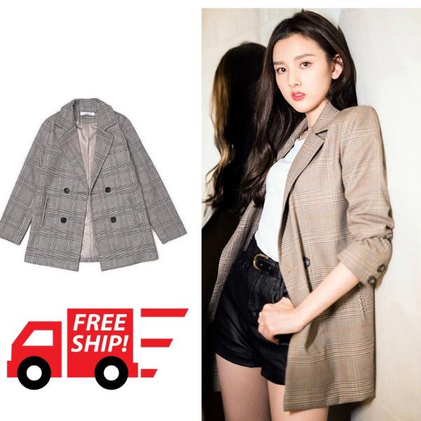 ÁO BLAZER NỮ SỌC KẺ CARO 2 LỚP