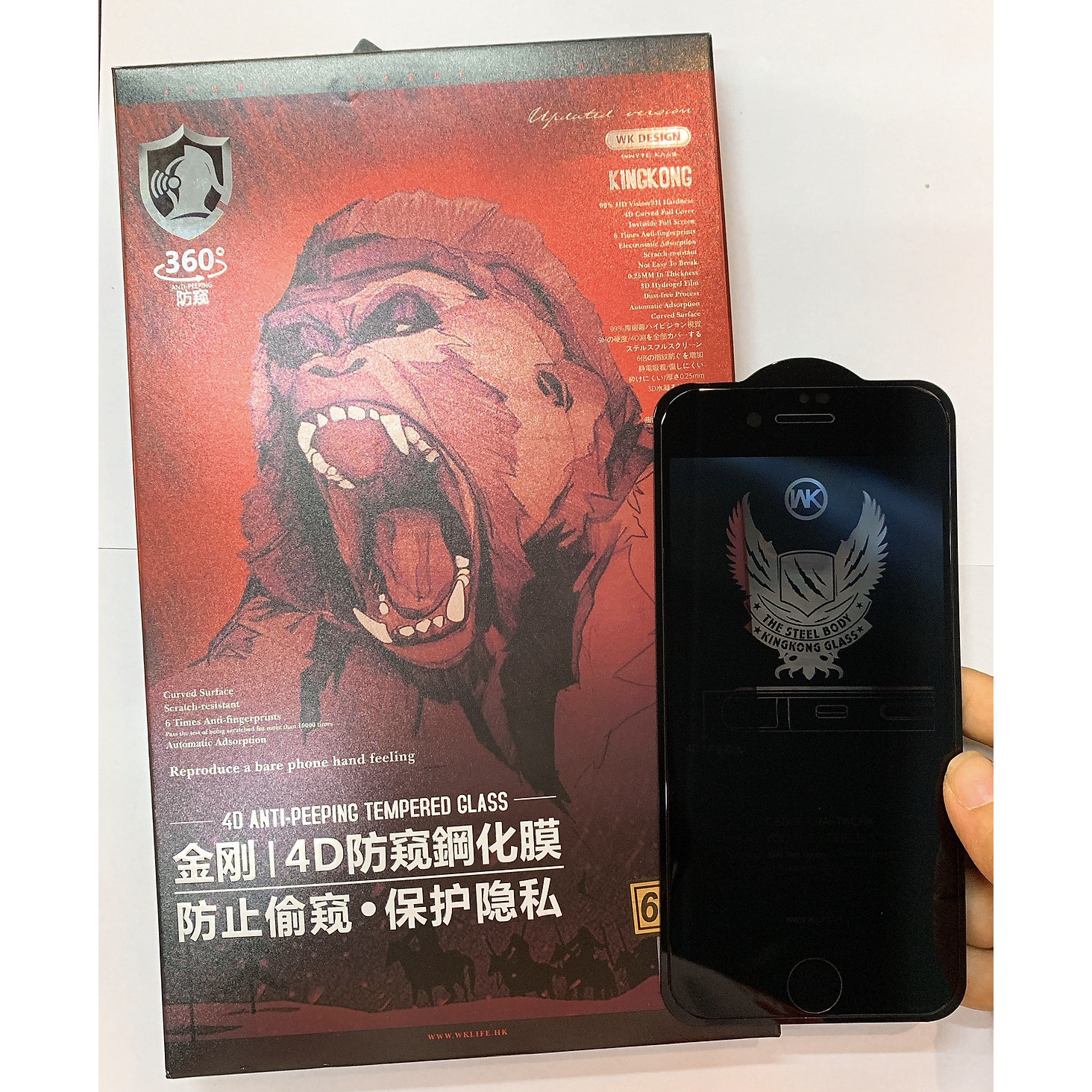 Kính Cường Lực Anti Peeping - Chống Nhìn Trộm WK KingKong Đỏ Dành Cho Các Dòng IPHONE - Hàng Nhập Khẩu