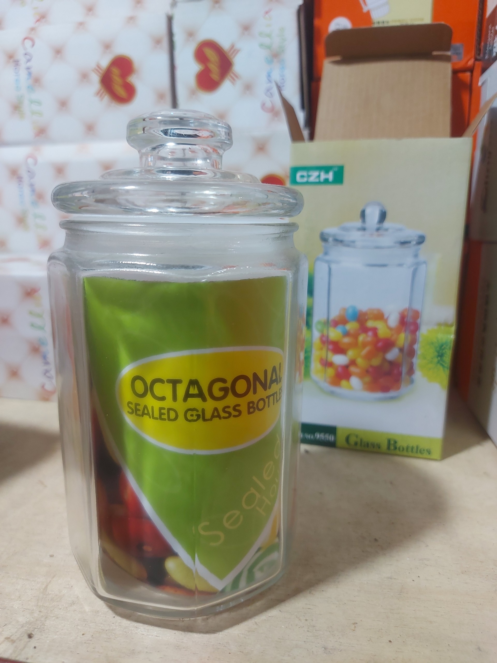 Hũ thuỷ tinh lục giác nắp thuỷ tinh 1000ml