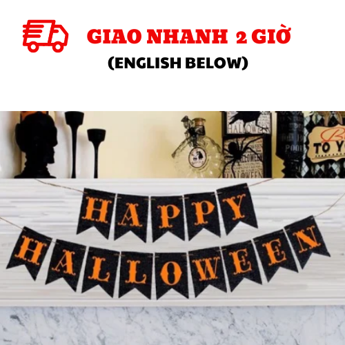 Dây cờ trang trí Halloween màu đen chữ cam bbhl12