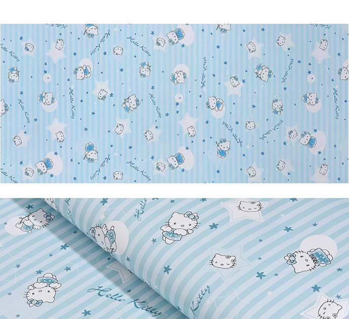 Combo 10 mét giấy dán tường, decal dán tường trang trí nhà cửa KITTY XANH SỌC khổ 45cm