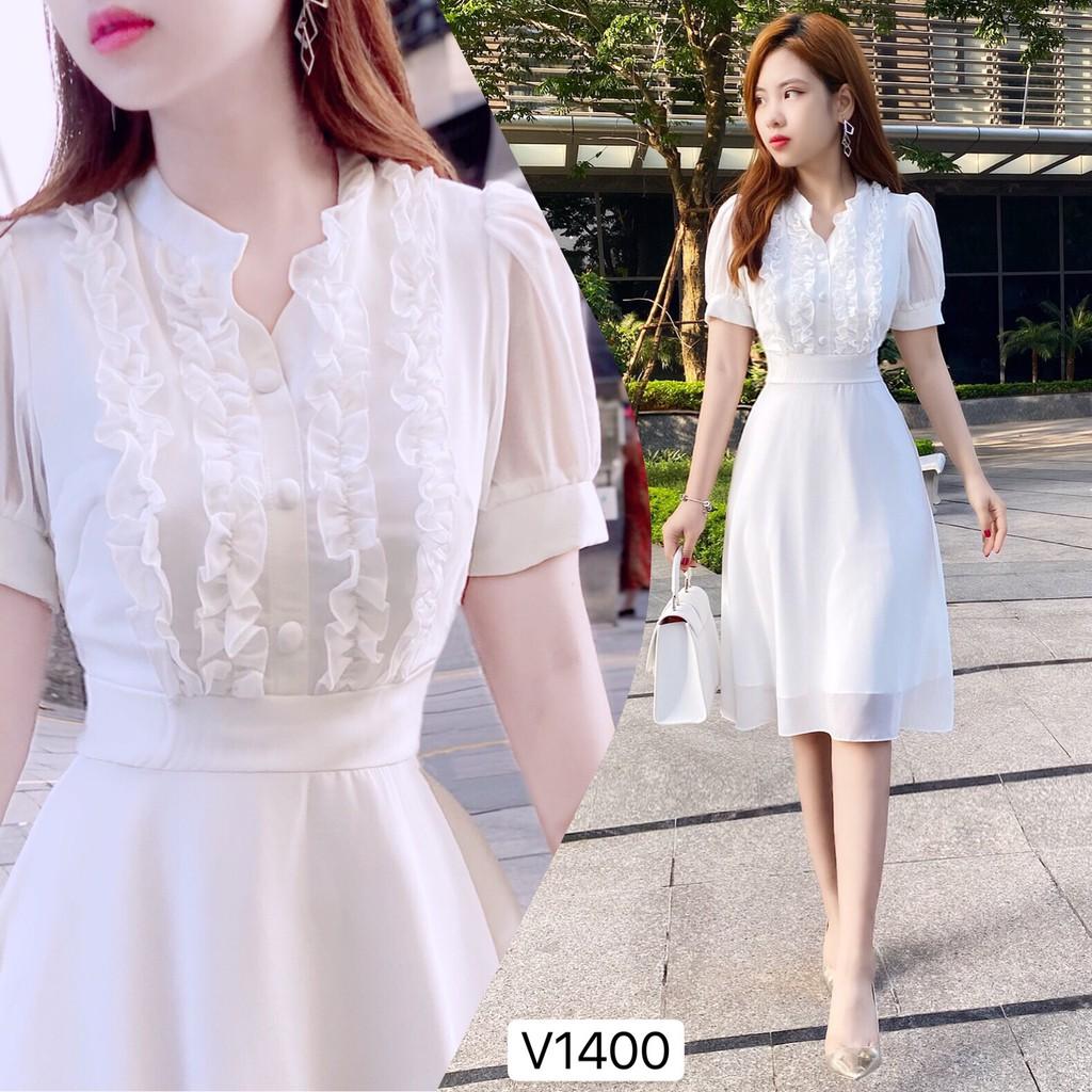 Váy trắng xòe bèo ngực V1400 - ĐẸP SHOP DVC