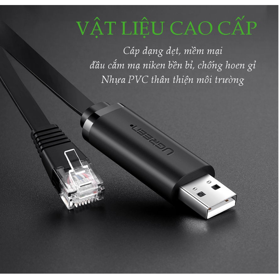 Dây cáp USB 2.0 sang RJ45 FTDI UGREEN CM204 - Hàng nhập khẩu chính hãng