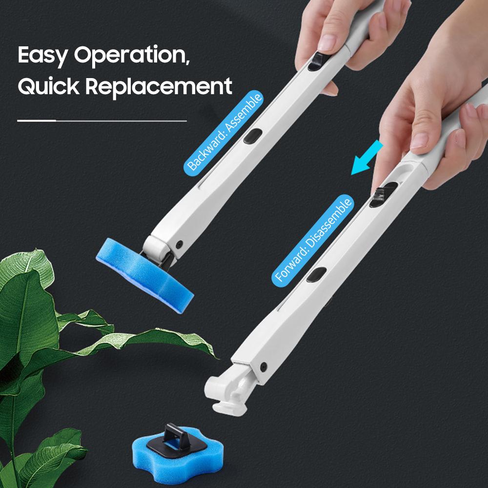 Disposable Toilet Brush Set Includes Holder, Long Handle, 5 PCS Washable Replaceable Brush Head with Preload Detergent, Bathroom Scrubber Clip Type Toilet Cleaning Brush