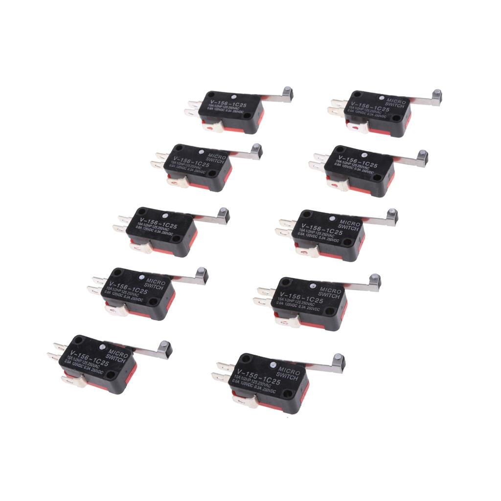 10 Pieces V-156-1C25 Micro Limit Switch Long Hinge Roller Momentary SPDT