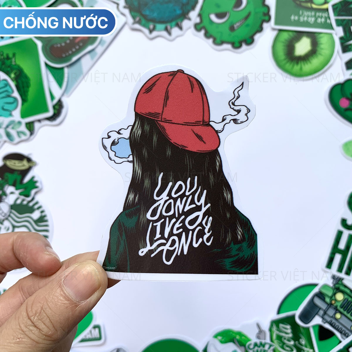 Sticker Màu Xanh Lá Green - Chất Liệu PVC Chất Lượng Cao Chống Nước - Kích Thước 4-8cm