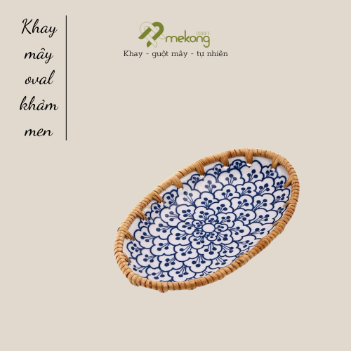 Đĩa sứ oval viền mây tre đan tay trang trí tiệc, decor, đựng đồ, mẫu độc đáo