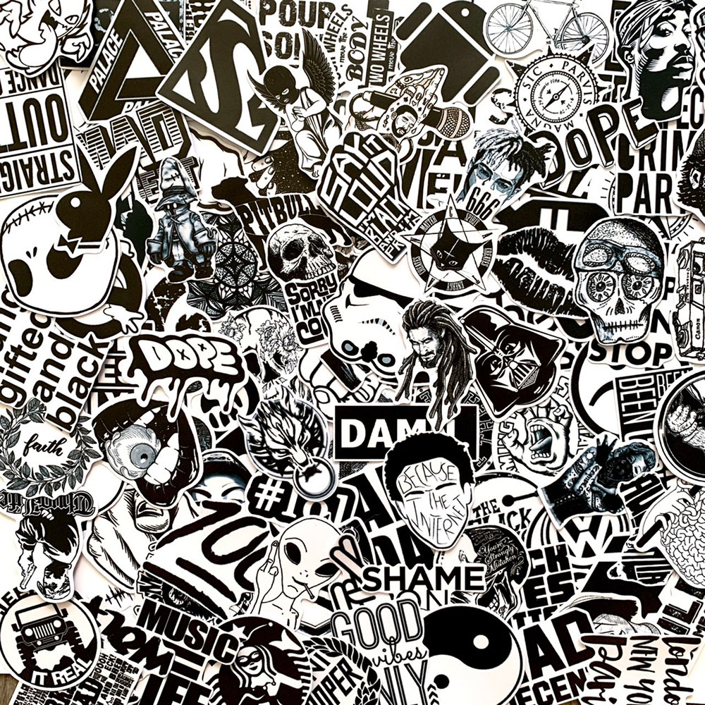 Bộ 50 Sticker Black White Đen Trắng  (2020) Hình Dán Chống Nước Decal Chất Lượng Cao Trang Trí Va Li Du Lịch, Xe Đạp, Xe Máy, Laptop, Nón Bảo Hiểm, Máy Tính Học Sinh, Tủ Quần Áo, Nắp Lưng Điện Thoại