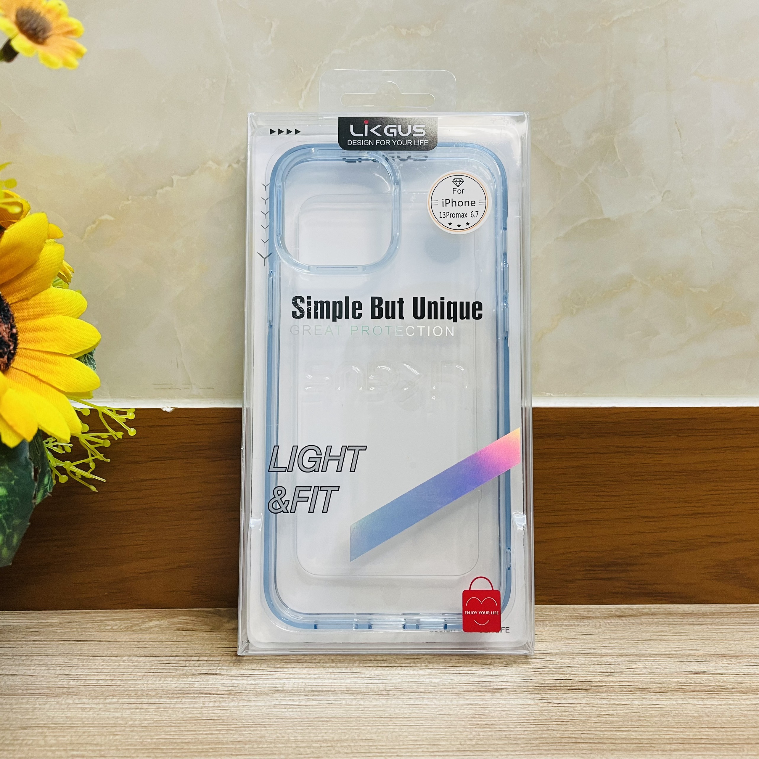 Ốp lưng Likgus trong viền màu xanh dành cho iPhone 13 Pro Max - hàng chính hãng