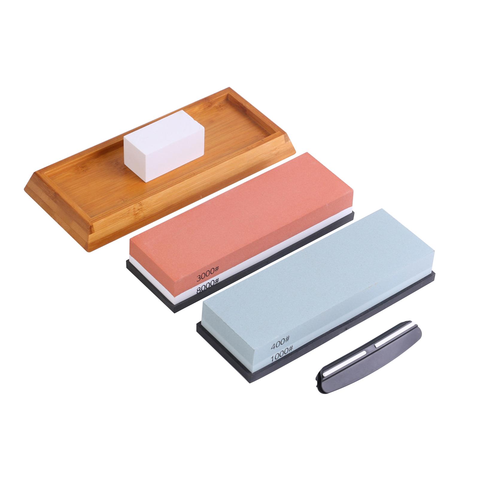 Bộ Đá mài hai mặt Grit White Corundum với giá đỡ silicone, đế tre, bộ điều chỉnh đá trắng và thanh dẫn góc, dụng cụ mài dao chuyên nghiệp