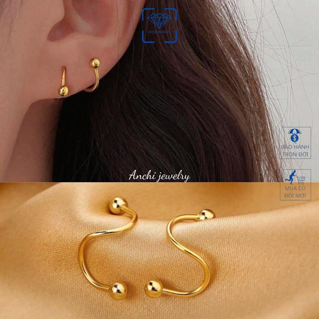 Khuyên tai xoắn ốc ôm vành 2 đầu bi tròn, bông tai bạc nam/ nữ unisex cá tính, Anchi jewelry