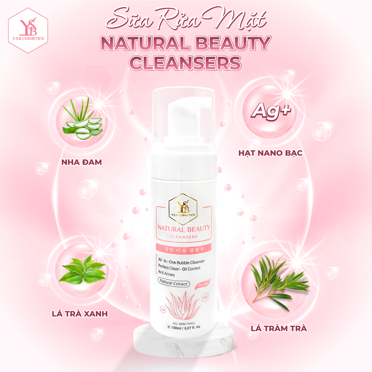 Sữa rửa mặt Nha Đam Nano Bạc NATURAL BEAUTY CLEANSERS