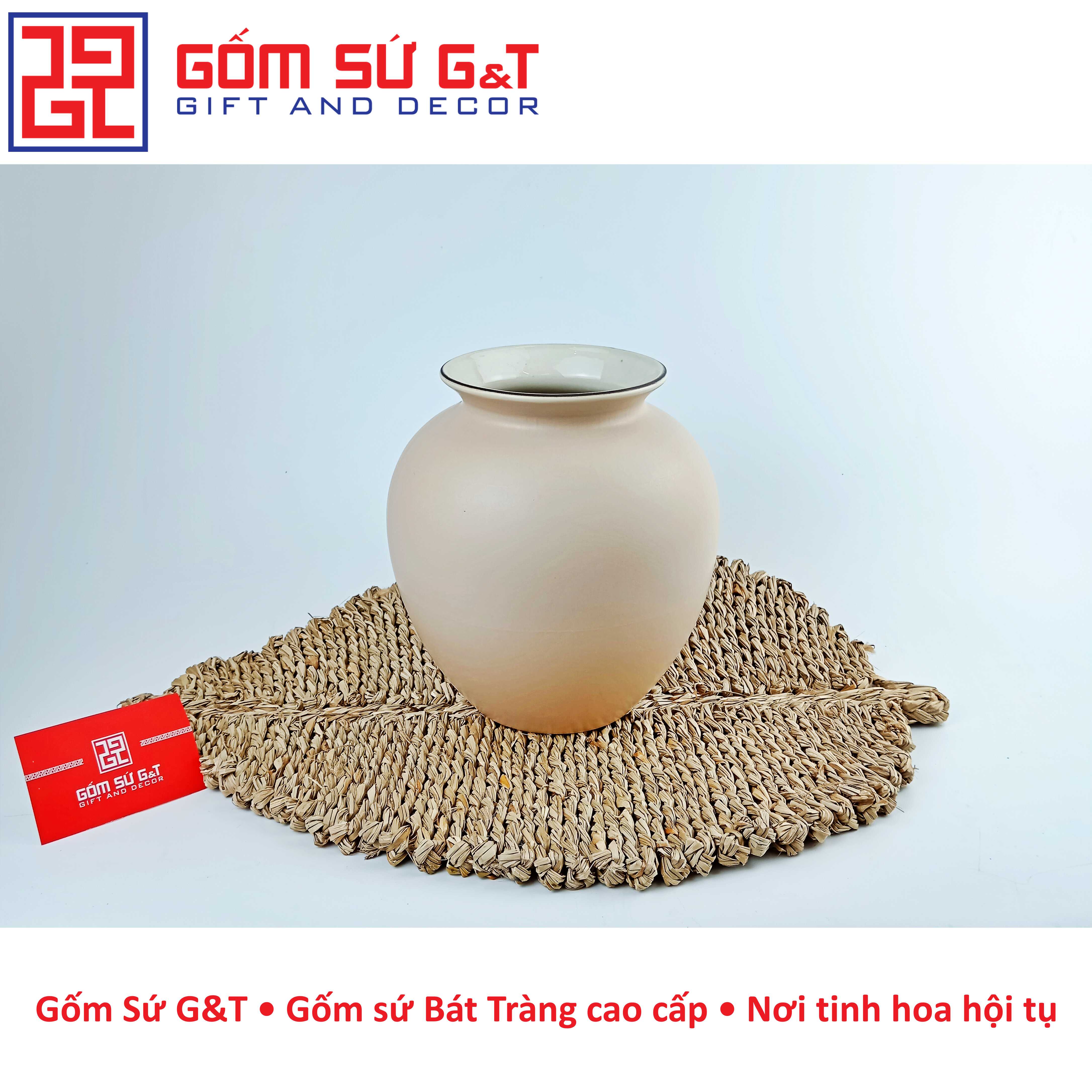 Lọ hoa dáng vò vẽ cam Gốm Sứ G&amp;T