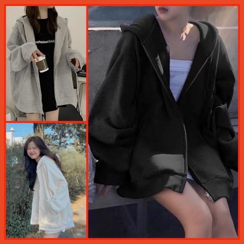 Áo Khoác Hoodie Nỉ Unisex  Áo tay bồng khóa kéo có mũ ulzzang màu Xanh | Xám nam nữ HOT