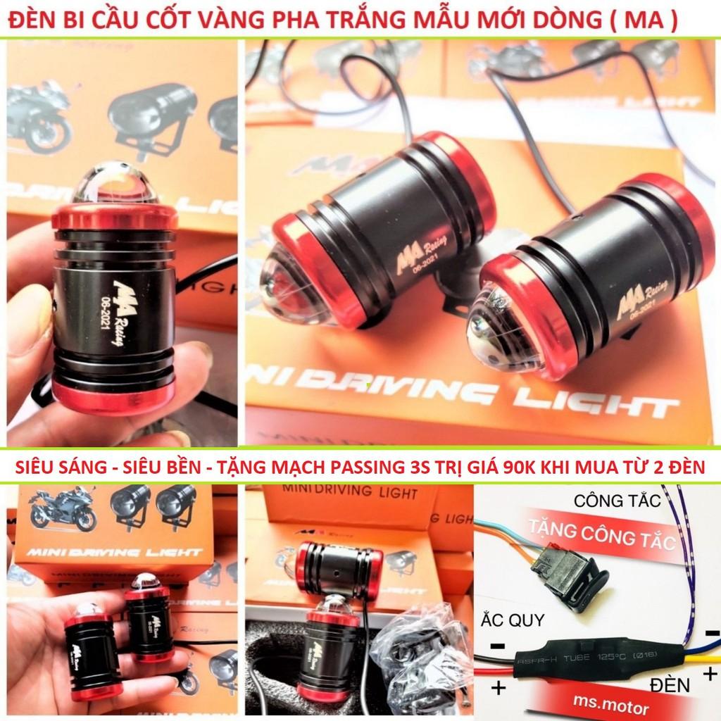 Đèn trợ sáng xe máy ô tô bi cầu cốt vàng pha trắng 2 màu viền đỏ siêu sáng chống nước loại tốt