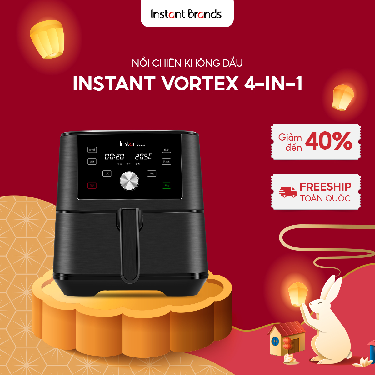 Nồi Chiên Không Dầu INSTANT VORTEX 4-IN-1 Dung Tích 5.7L - Hàng Chính Hãng