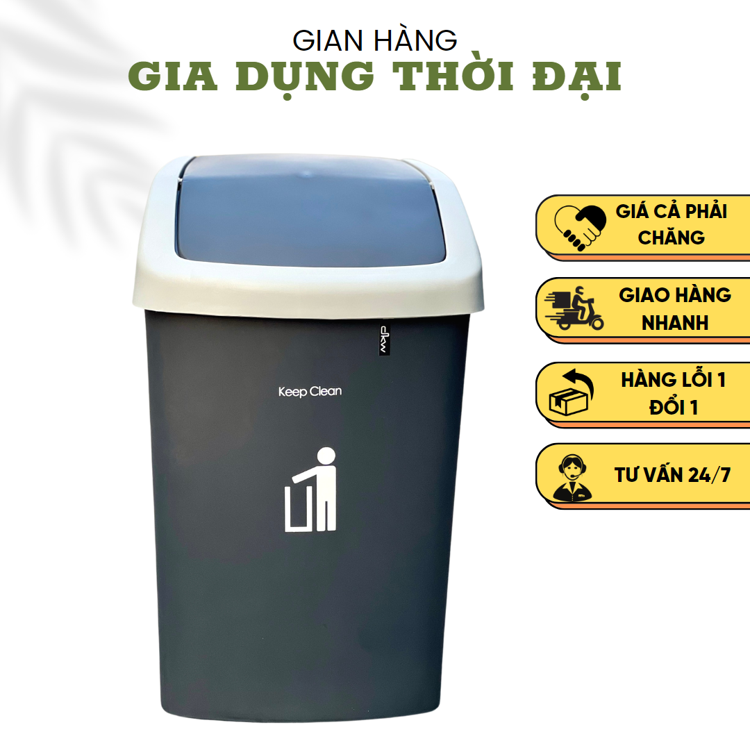 Thùng Rác Nhựa Nắp Lật 50L KEEP CLEAN Thái Lan( Xám - Ghi)