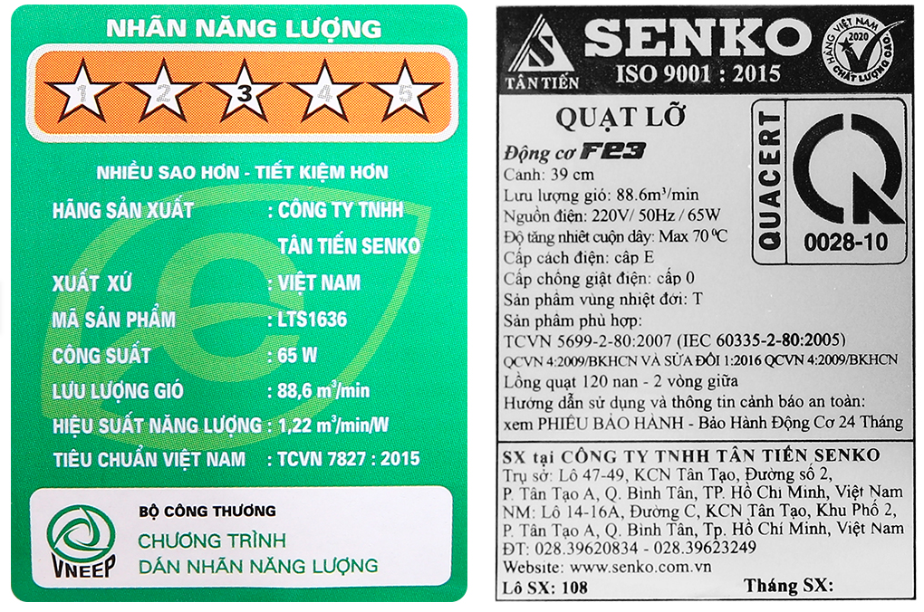 Quạt đứng lỡ Senko LTS1636 ( Màu ngẫu nhiên) - Hàng chính hãng