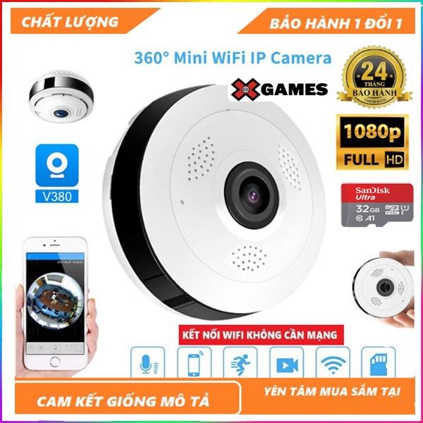 Camera gắn trần nhà toàn cảnh V380 PRO VR 360 ĐỘ - Xem toàn cảnh 3D, không dây, hình ảnh full HD Kèm Thẻ Nhớ 32GB