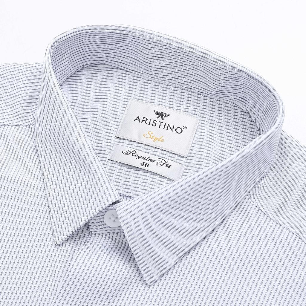 (Mẫu mới) Áo sơ mi nam dài tay ARISTINO Boss phom suông vừa, họa tiết trắng kẻ sọc xanh thời thượng- 1LS11602