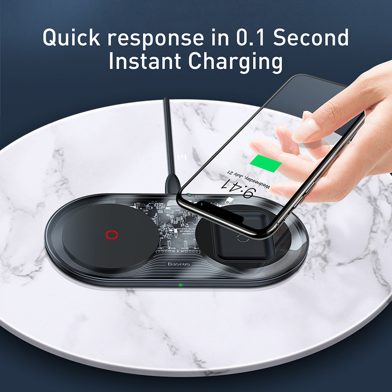 Sạc nhanh không dây 20W mặt kính sang trọng 2 in 1 Baseus- Hàng chính hãng