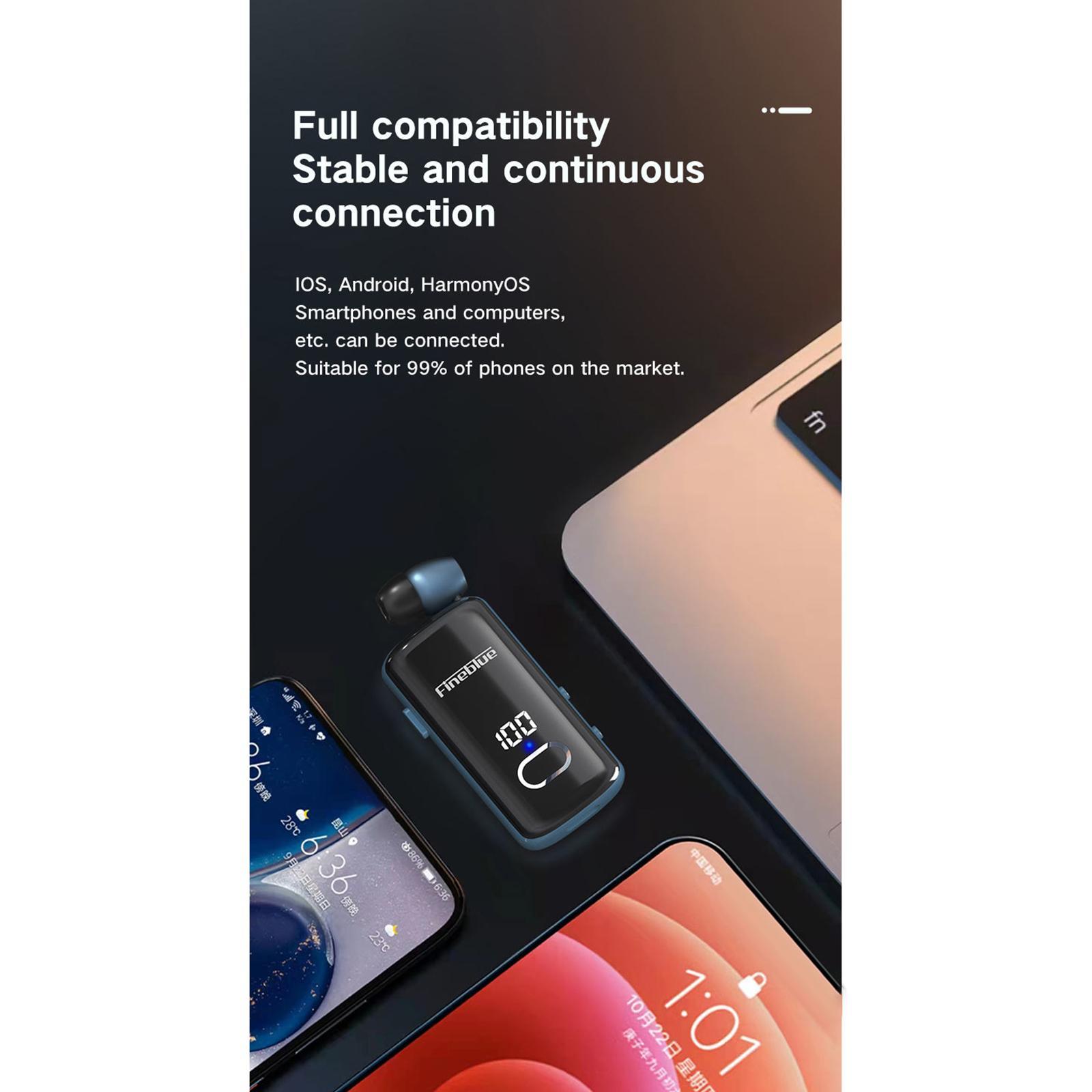 Earphone Earpiece Rechargeable Auto Pairing LED Display Noise Reduction Single Earbud Business Headphone for Trucker Office Driving