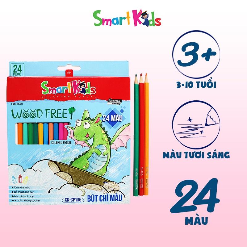 BÚT CHÌ MÀU WOOD FREE SK-CP105 SMARTKIDS (24 MÀU/HỘP). Dành cho bé 6 tuổi - 12 tuổi. Màu sắc tươi sáng