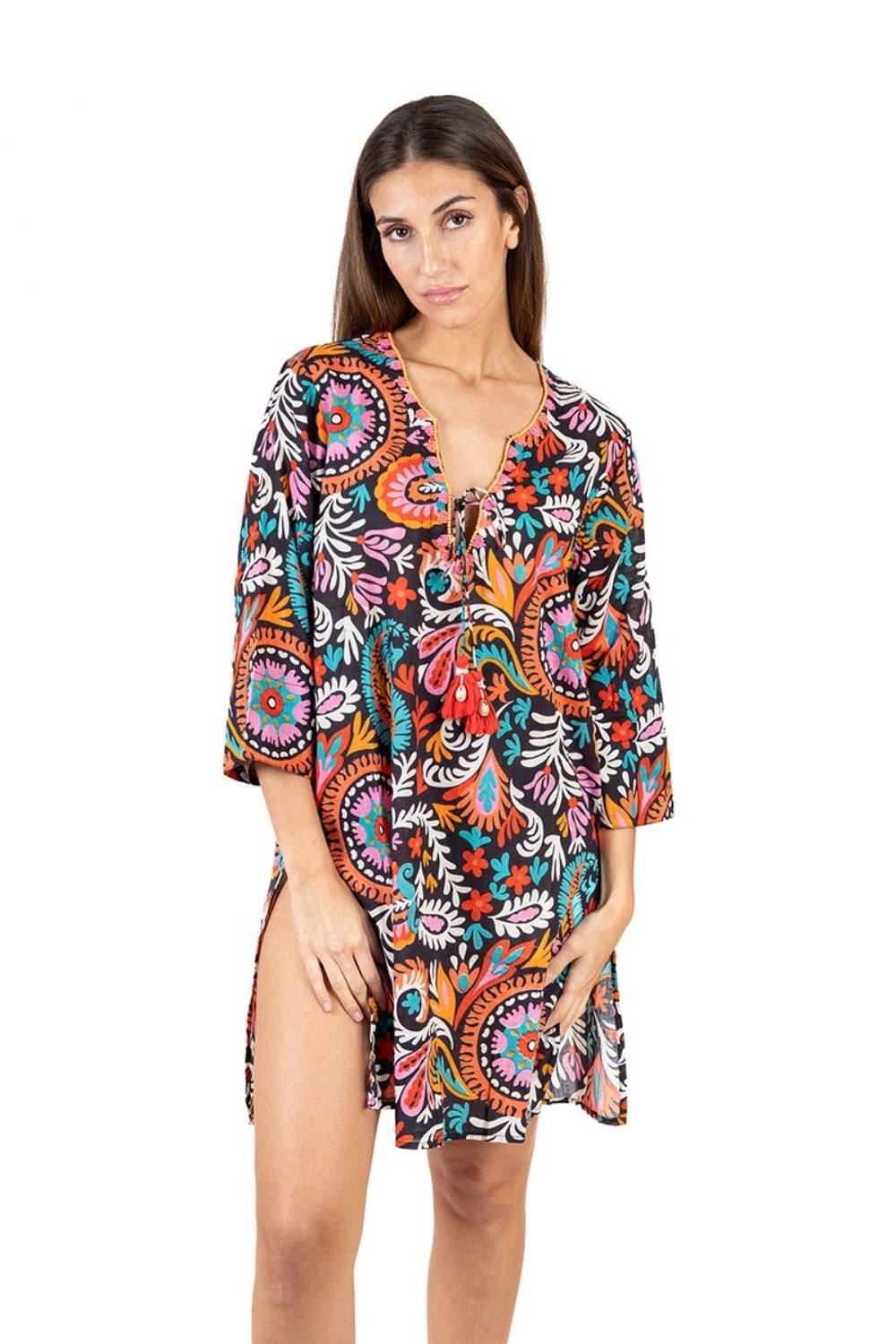 Đầm Xẻ Tà Kết Cườm Cotton Isla Bonita