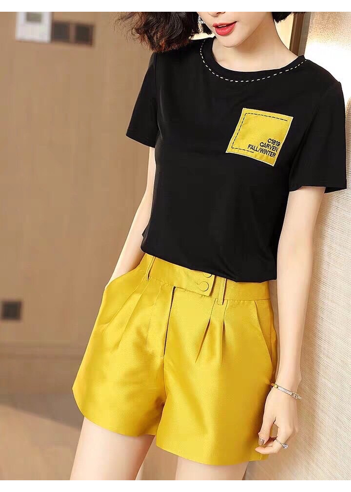 SÉT BỘ SHORT PHỐI MÀU VIỀN CHỈ CỔ CAO CẤP