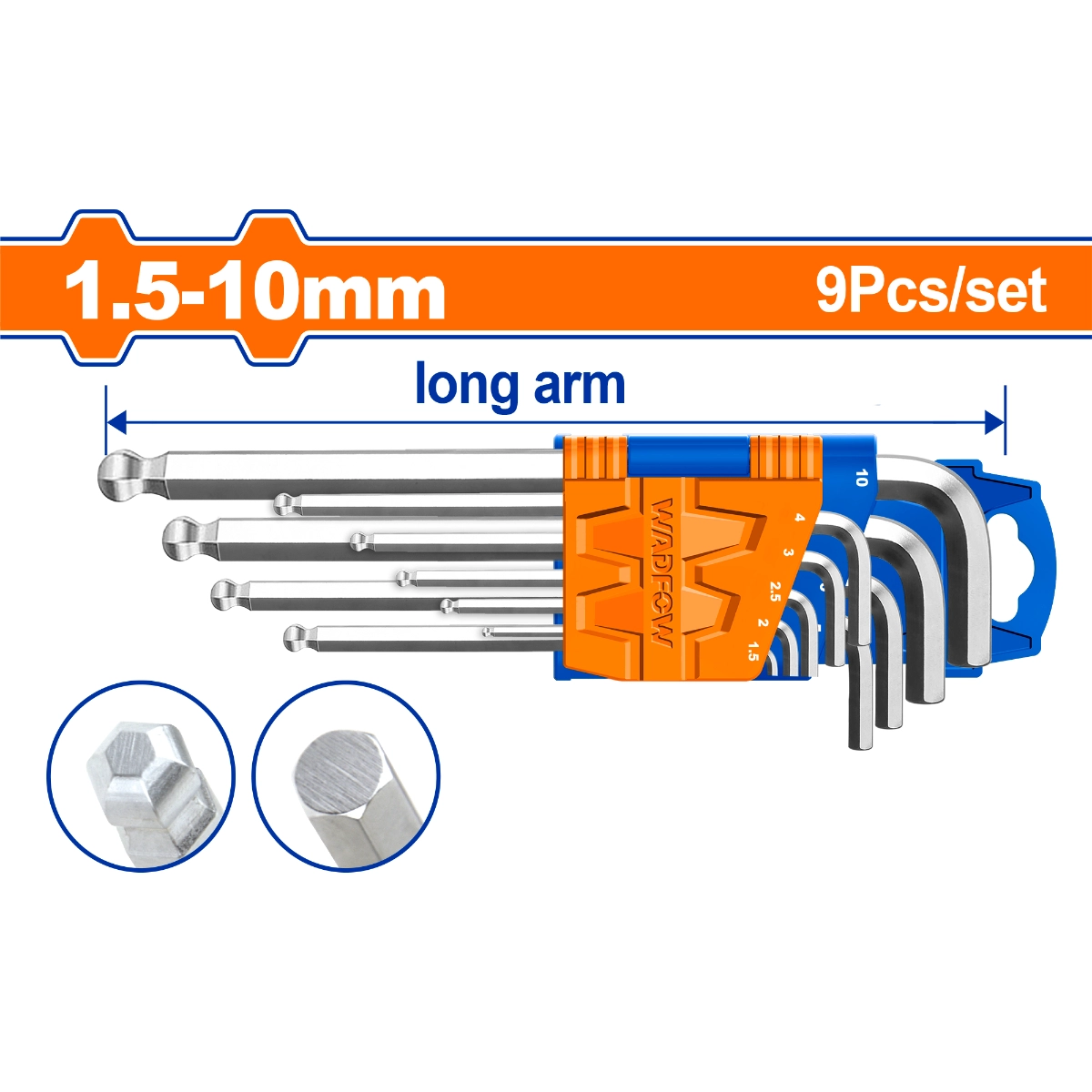 Hình ảnh BỘ 9 CHÌA LỤC GIÁC BI TRÒN 1.5- 10MM WHK2291 WADFOW - HÀNG CHÍNH HÃNG