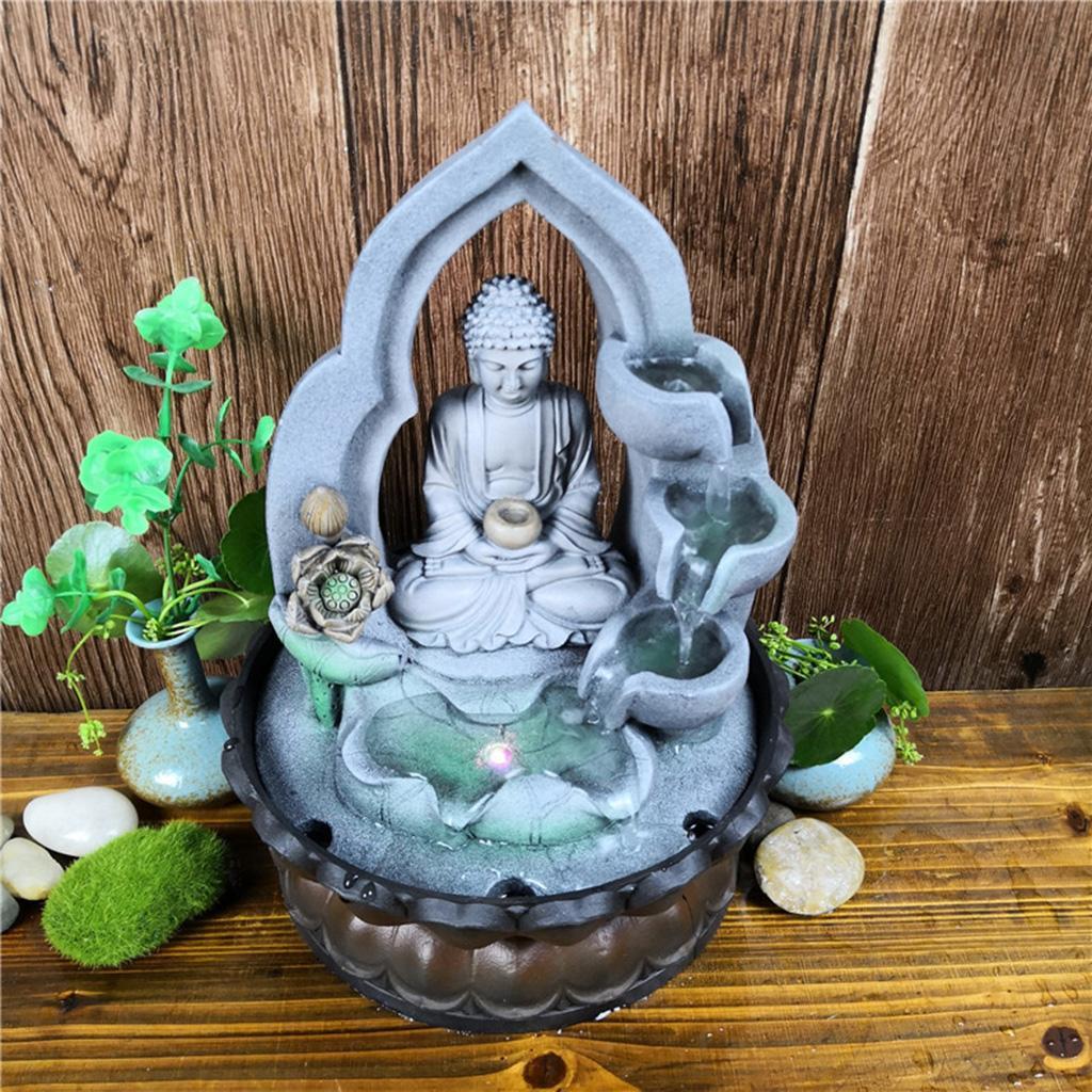 Fountain Buddha Desktop Waterfall Ornament Yoga Figurine Statue Decor