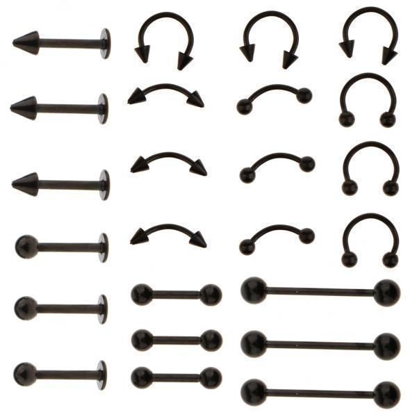 2x24 Pieces Lot Stainless Steel Eyebrow Ear Lip Navel Ring Stud Black