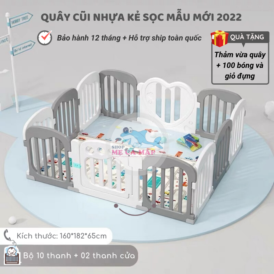 Quây cũi nhựa cao 65cm tặng THẢM DÀY và 100 BÓNG, quây bóng nhựa an tâm cho bố mẹ