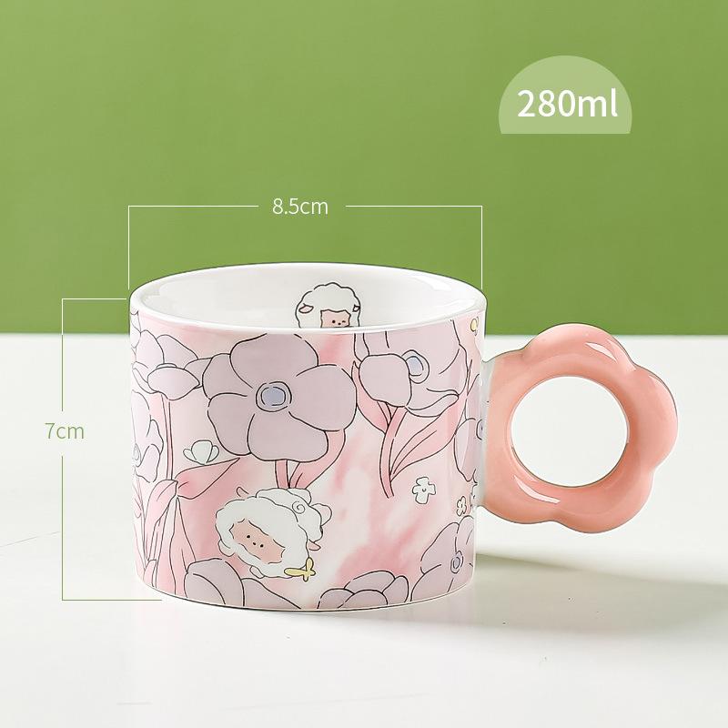 Phong cách mới nhất sáng tạo dễ thương in cốc gốm phim hoạt hình nhà cô gái mệnh giá cốc cà phê cốc nước hoa hoa tulip cốc