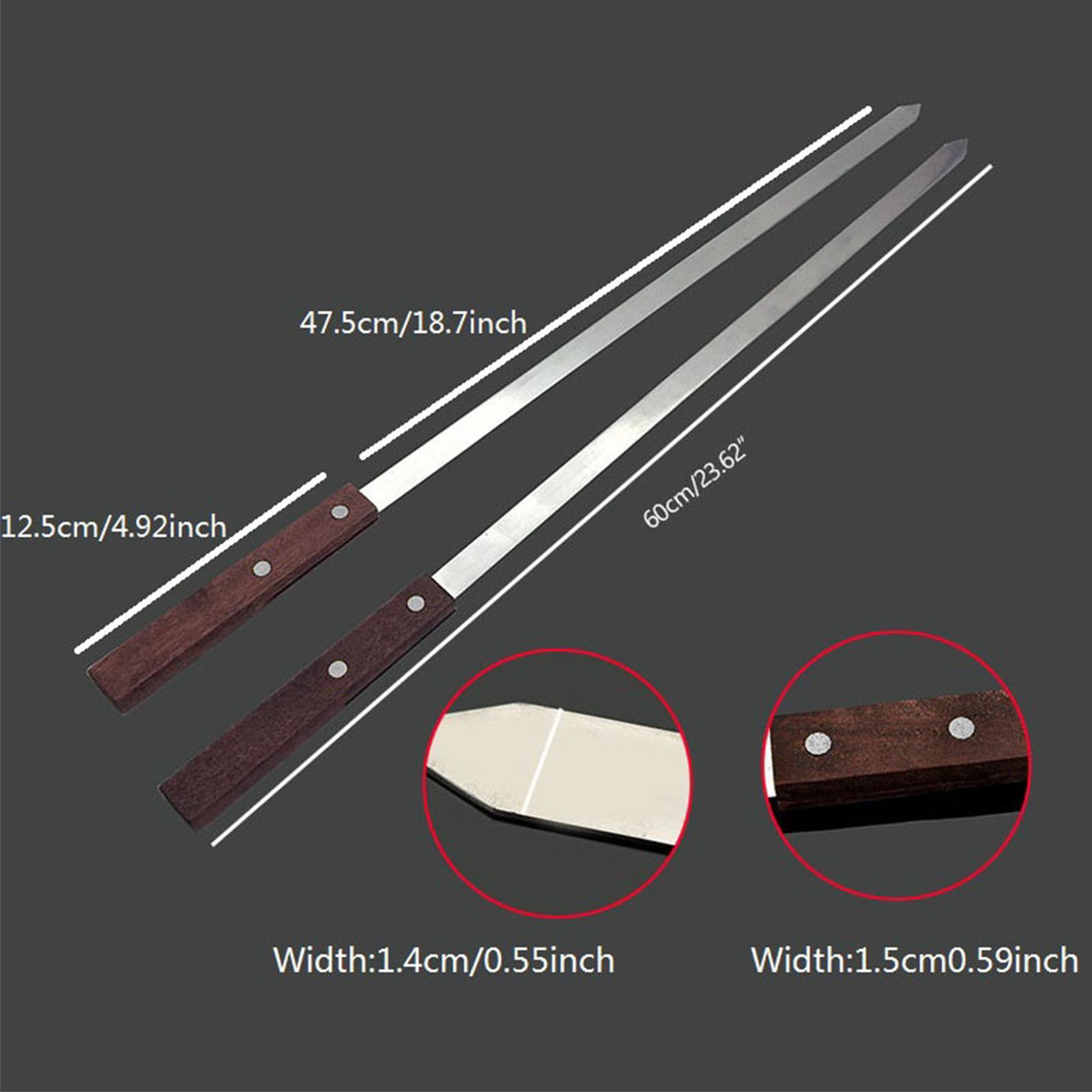 Set of 5 Stainless Steel Flat Skewers Fork,Wood Handle,23.6" Kebab Stick Kabob Skewer for Vegetables, Meats, Grilling, Chicken, Shrimp