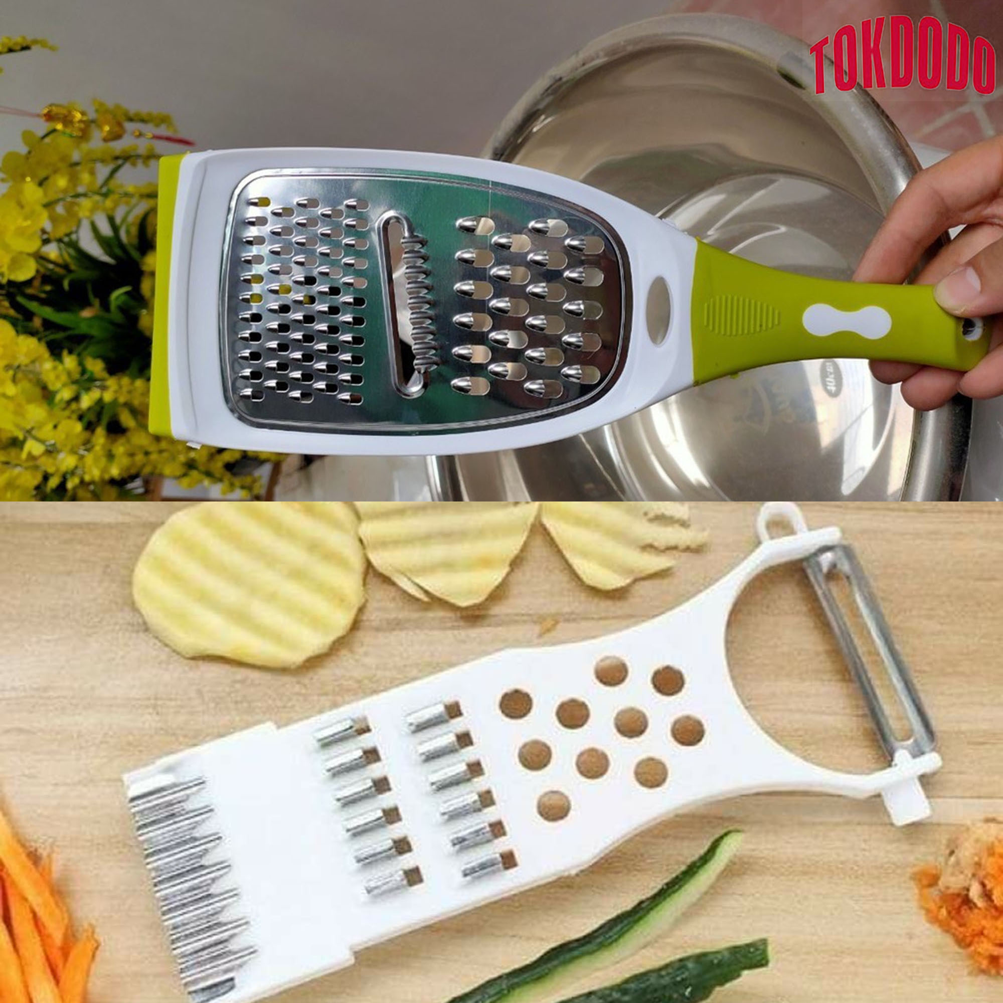 Dụng Cụ Bào Sợi Rau Củ Quả Cầm Tay 3in1 TOKDODO, Nạo Rau Củ Quả Nhà Bếp Đa Năng