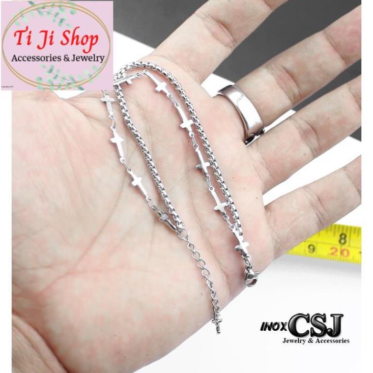 LẮC TAY NỮ INOX THÁNH GIÁ TẦNG - đẹp, không đen,