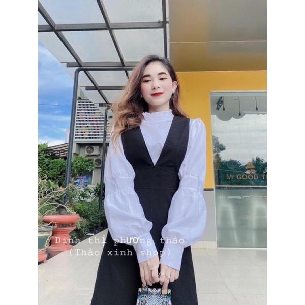 Sét Váy Yếm Ulzzang Phong Cách Hàn Quốc Kèm Áo Sơ Mi