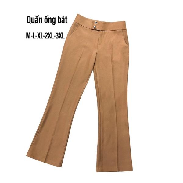 Quần loe nữ ống bát lưng cao có bigsize cạp cao chất vải bố màu bò và màu đen dễ phối đồ cho nữ có cỡ lớn