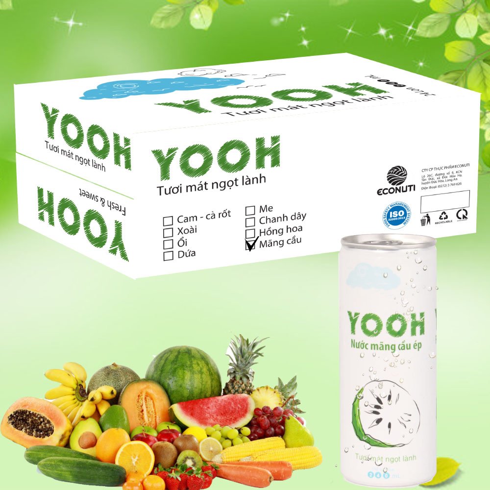 Thùng 24 lon Nước ép Mãng Cầu tươi YOOH Giàu Vitamin D & khoáng chất giải khát và bồi bổ cơ thể
