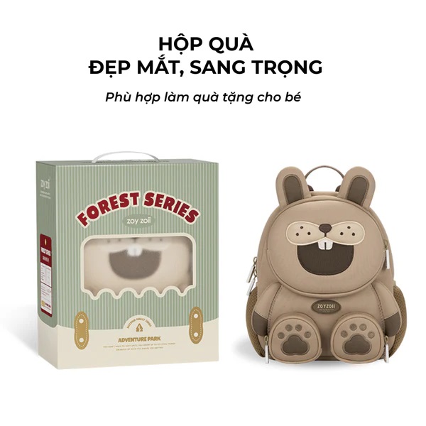 Balo cho bé mầm non Zoyzoii B38 Forest animal backpack hình động vật rừng dễ thương, siêu nhẹ, đeo êm ái - Hàng chính hãng