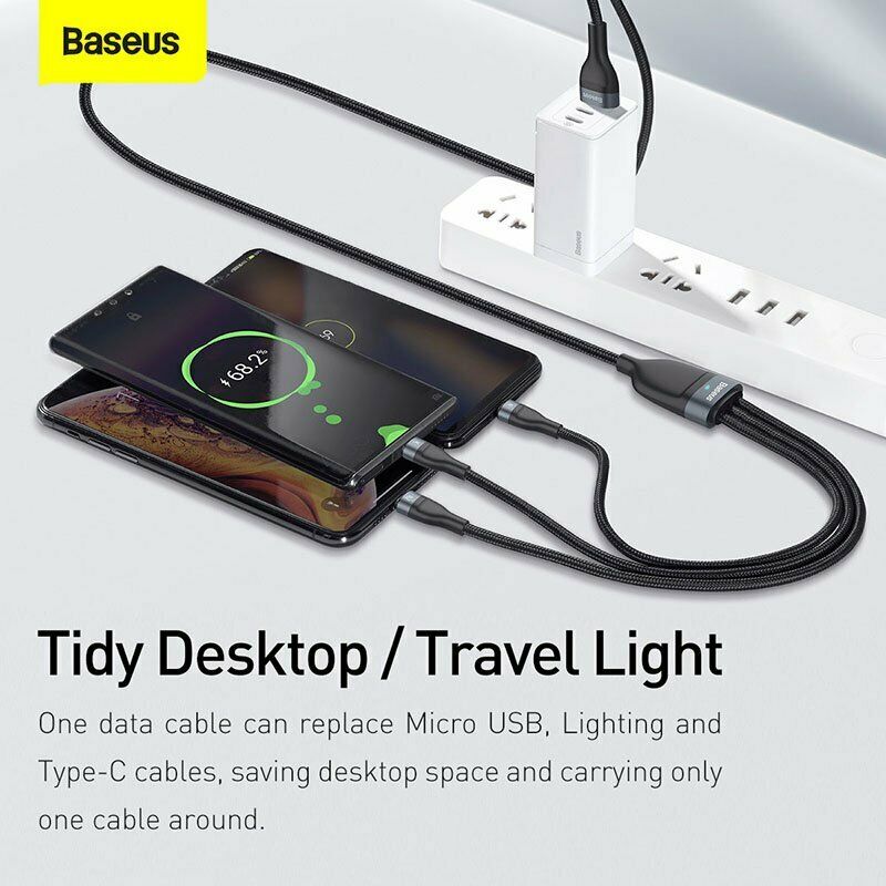 Cáp sạc đa năng 3 đầu Baseus 40W, Cáp sạc nhanh 3 đầu Baseus Flash Series 3in1 - Hàng chính hãng