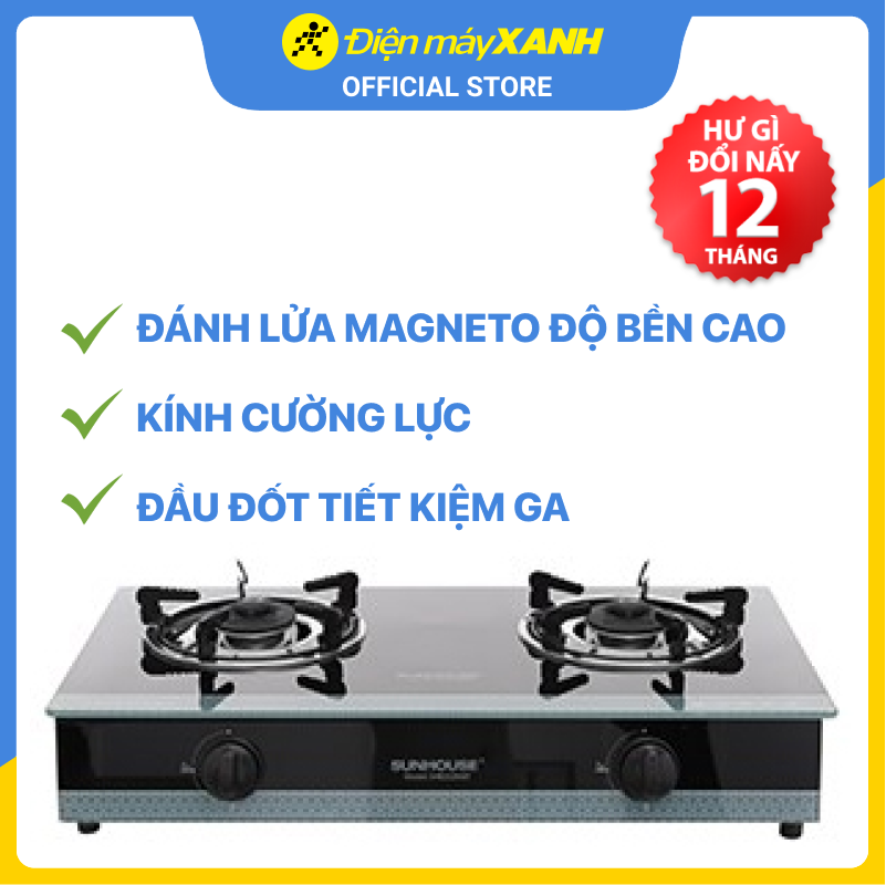 Bếp Gas Dương Đôi Mặt Kính Sunhouse SHB3326MT - Hàng Chính Hãng