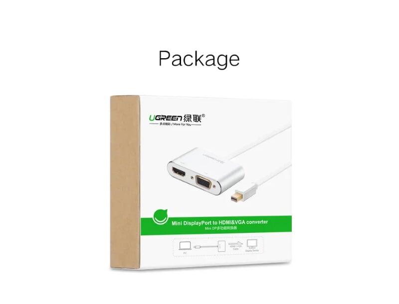 Ugreen UG20421MD115TK Màu Bạc Bộ chuyển đổi Mini DP sang HDMI + VGA vỏ nhôm - HÀNG CHÍNH HÃNG