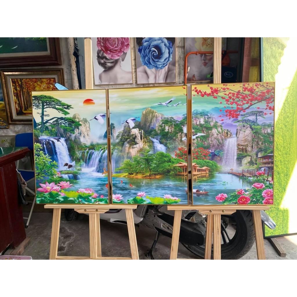 - Bộ 3 Tranh canvas giá xưởng - Tranh SƠN THỦY HỮU TÌNH - Tranh treo tường canvas tặng kèm đinh